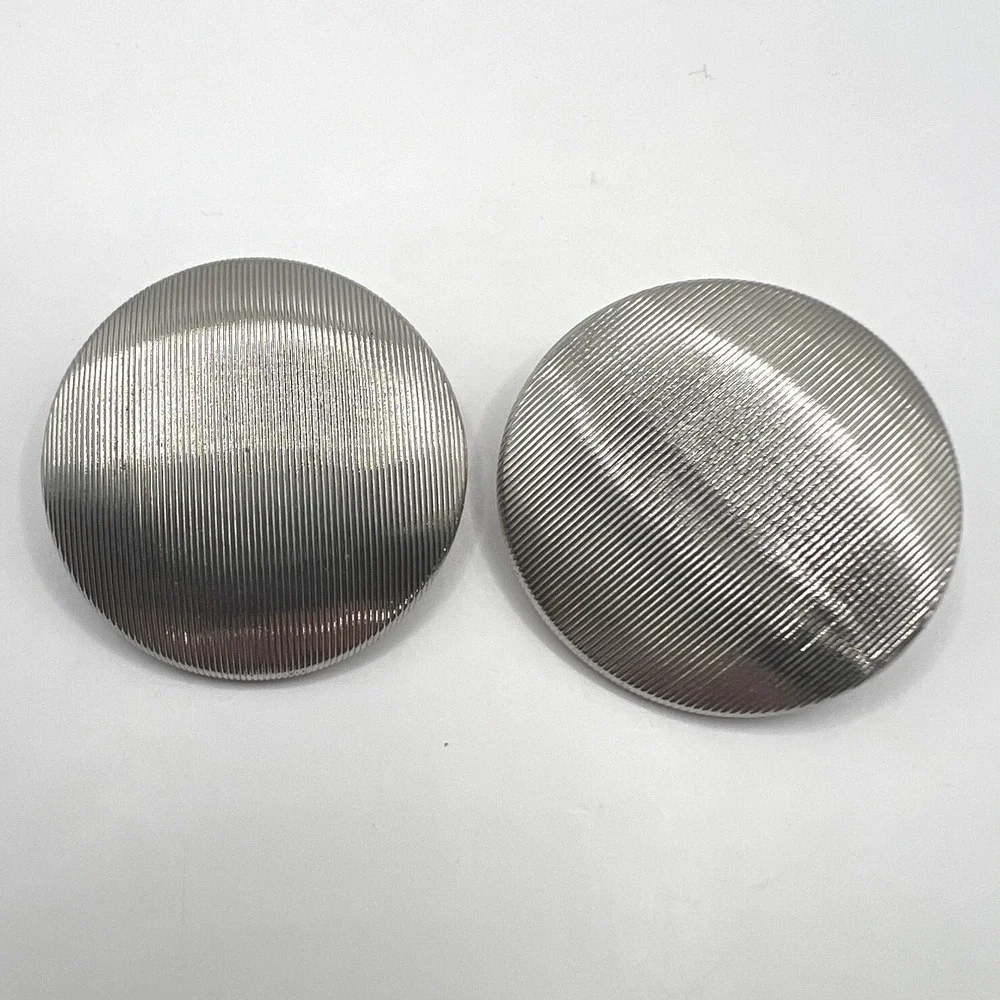 Vintage Lisner Earrings Clip‎ On Brushed Silver Button